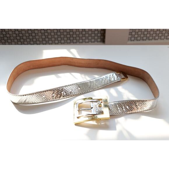 Dolce & Gabbana Vintage Silver Python Leather Belt (Size 34" - 38")